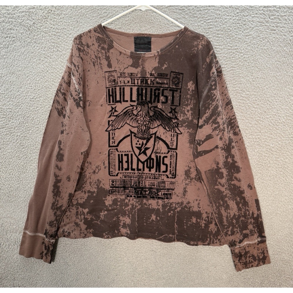 Salvane Shirt Adult 2XL XXL Brown Thermal Affliction Style MMA Skater Grunge Y2K